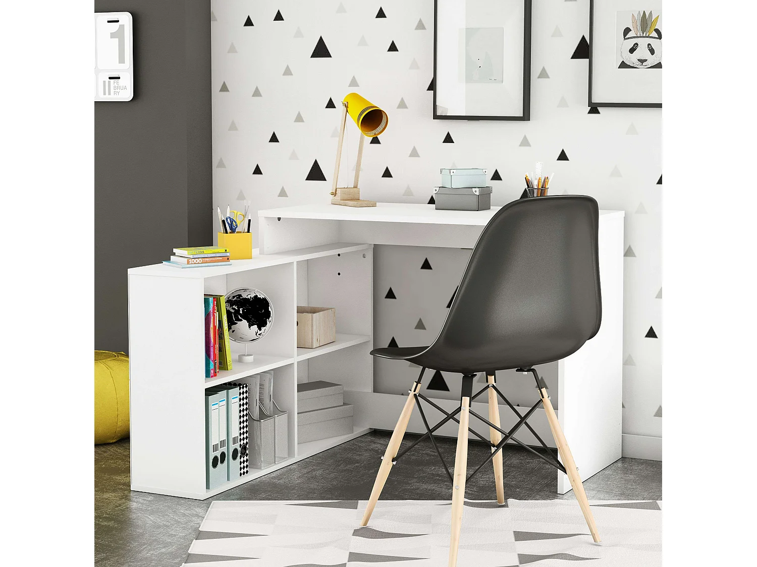 Bureau Shannon avec étagère basse Blanc 112 x 77 x 101 cm