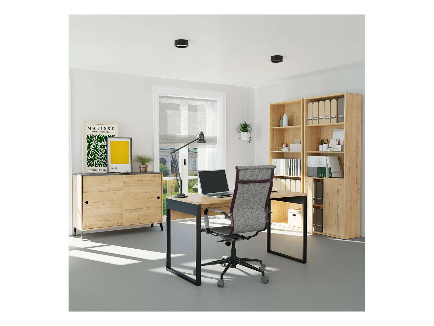 Pack despacho Gold Roble Gold (Escritorio+2 vitrinas+aparador)