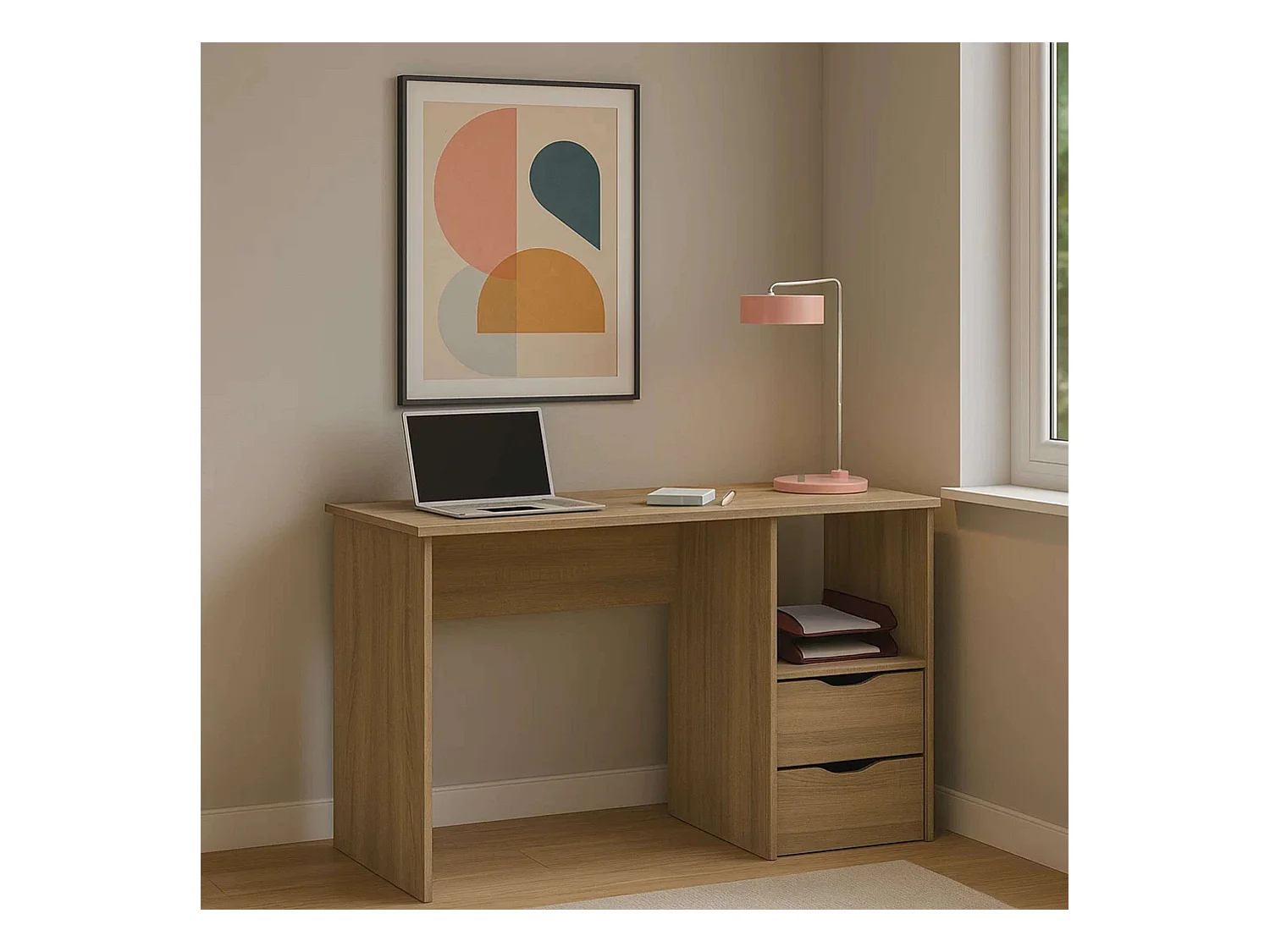 Bureau Eko 2 tiroirs en chêne 76 x 115 x 50 cm