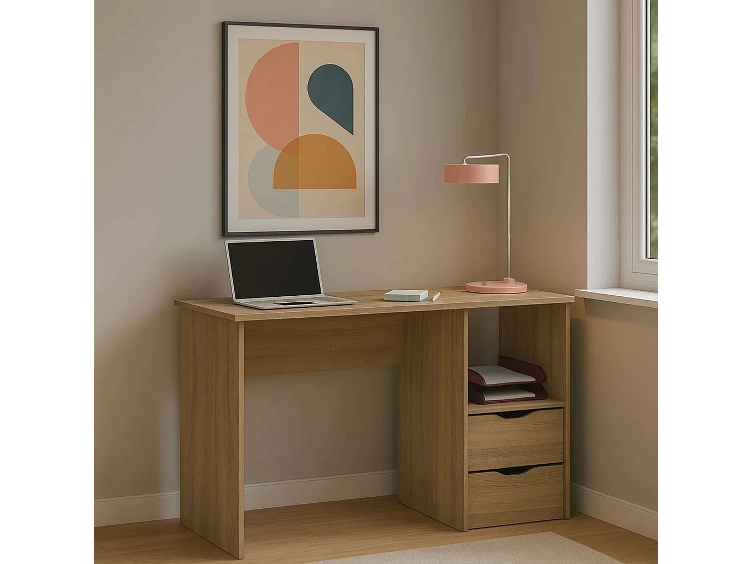 Bureau Eko 2 tiroirs en chêne 76 x 115 x 50 cm