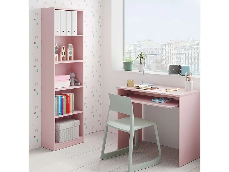 Pack Muebles Estudio I-Joy Rosa: Escritorio + Estantería Juvenil Infantil