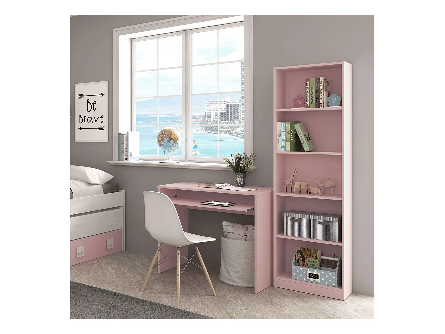 Pack Muebles Estudio I-Joy Rosa: Escritorio + Estantería Juvenil Infantil