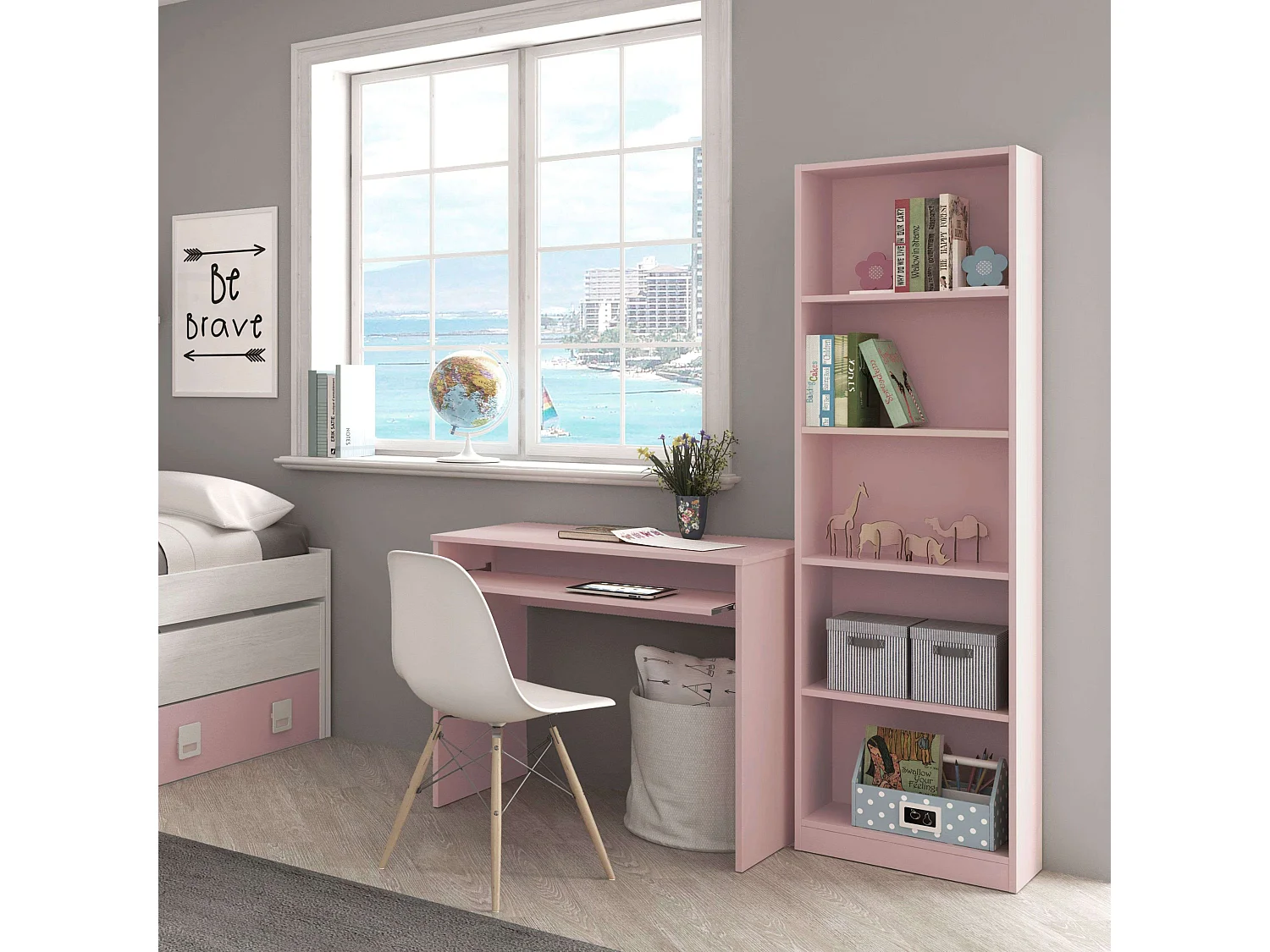 Pack Muebles Estudio I-Joy Rosa: Escritorio + Estantería Juvenil Infantil