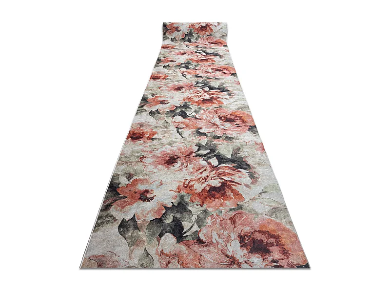 TAPIS DE COULOIR antidérapant LOTUS BOUQUET 52900 Fleurs beige / lava 60x910 cm