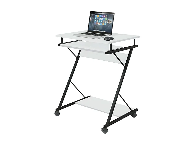 Mesa Escritorio Volta Oficina Bandeja Extraíble, Ruedas Blanco/Negro 60x75x48 cm