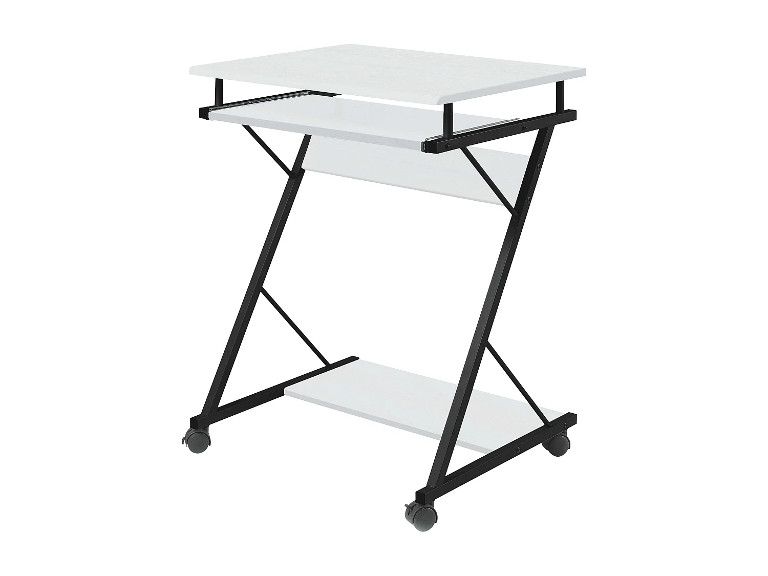 Bureau Volta avec plateau amovible, roulettes, blanc/noir, 60 x 75 x 48 cm