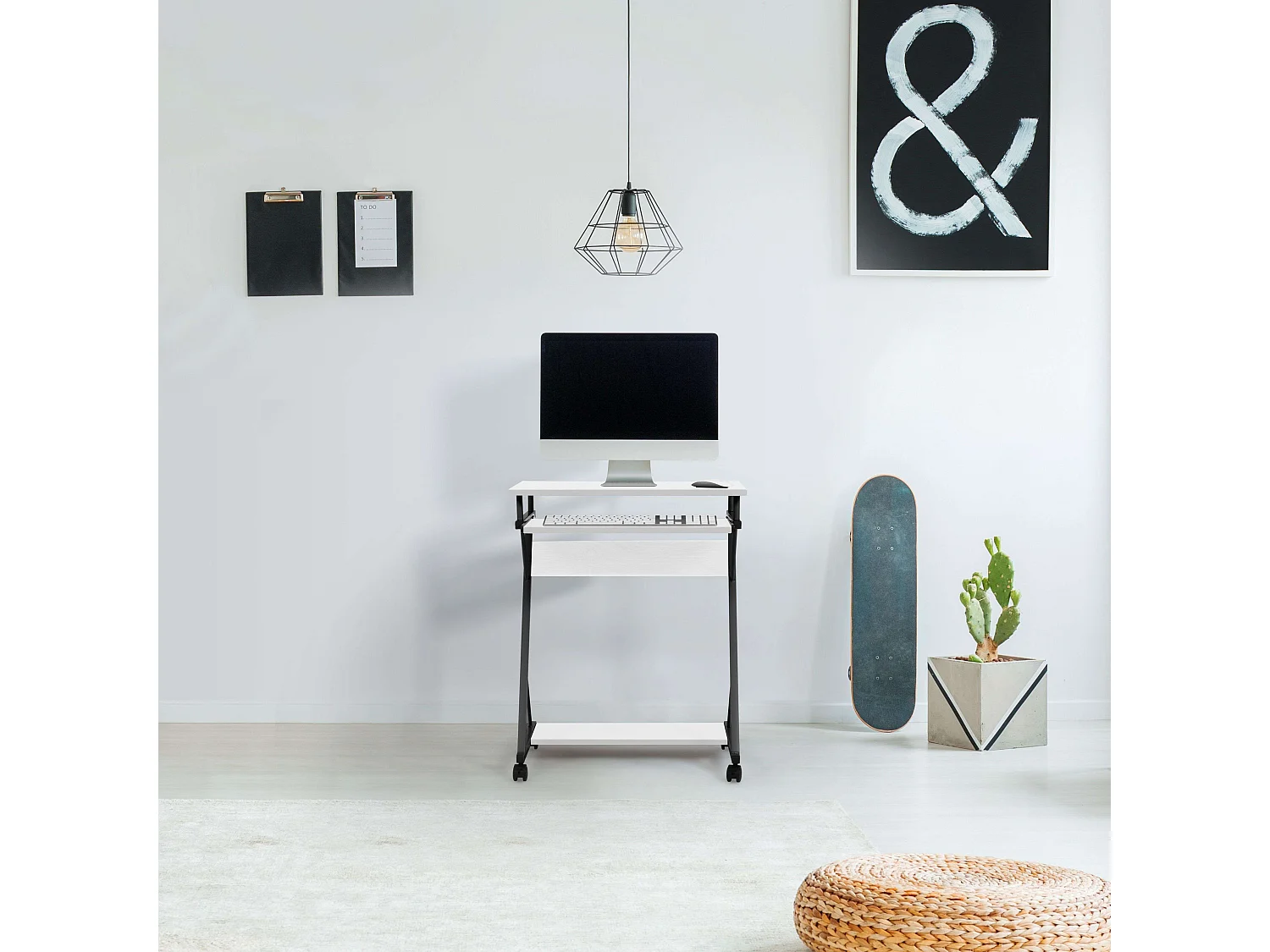 Bureau Volta avec plateau amovible, roulettes, blanc/noir, 60 x 75 x 48 cm