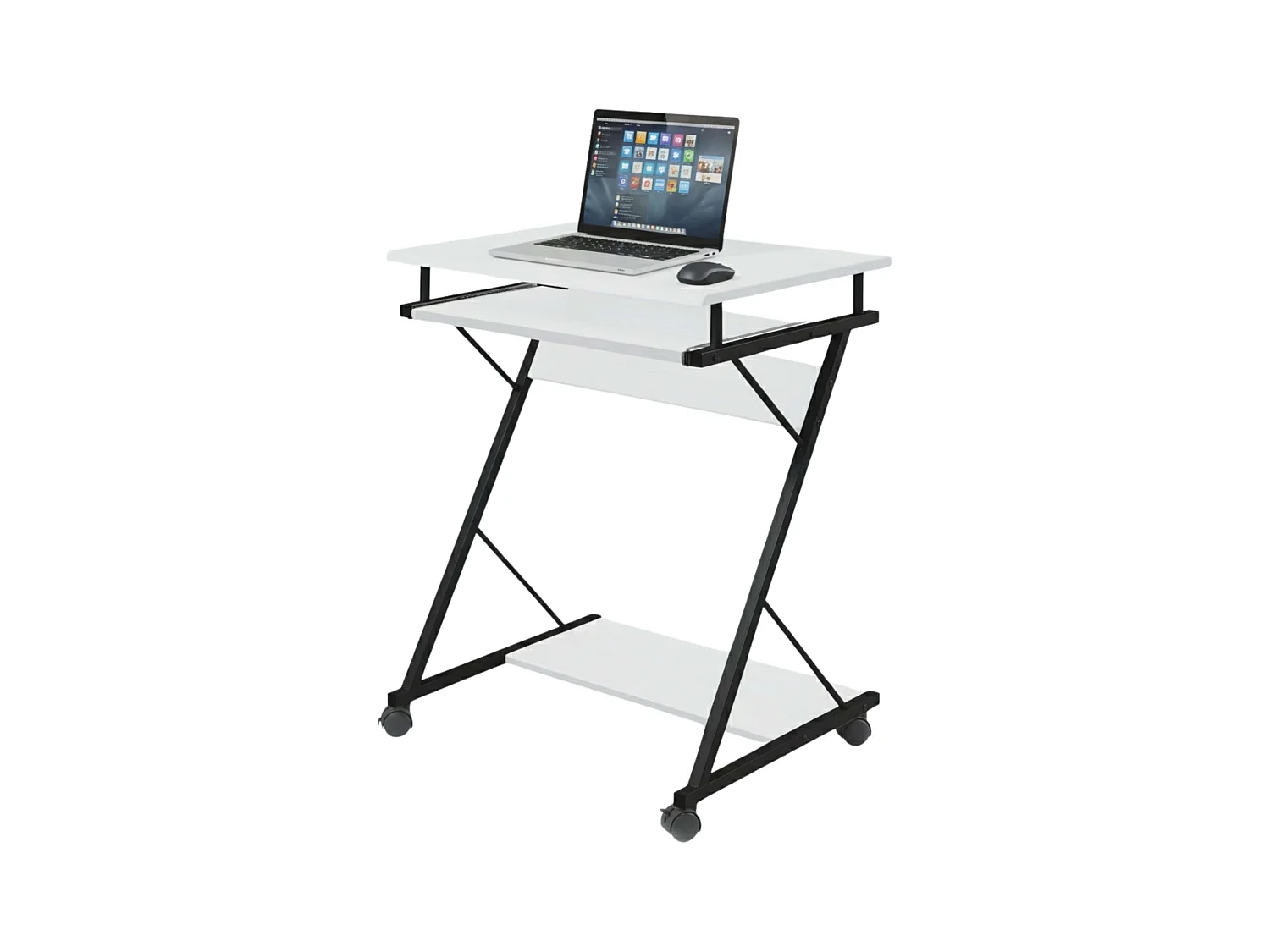 Mesa Escritorio Volta Oficina Bandeja Extraíble, Ruedas Blanco/Negro 60x75x48 cm
