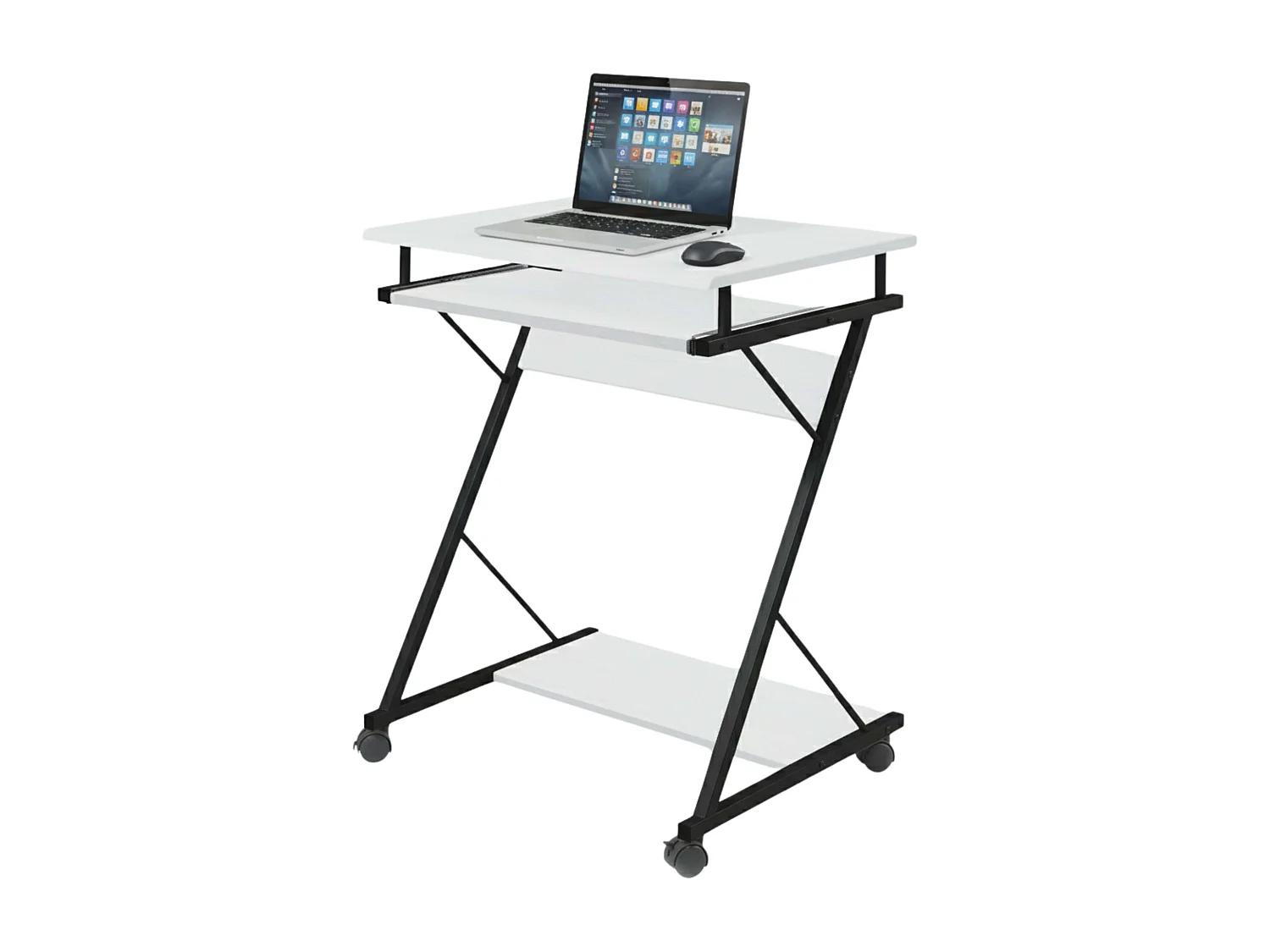 Bureau Volta avec plateau amovible, roulettes, blanc/noir, 60 x 75 x 48 cm