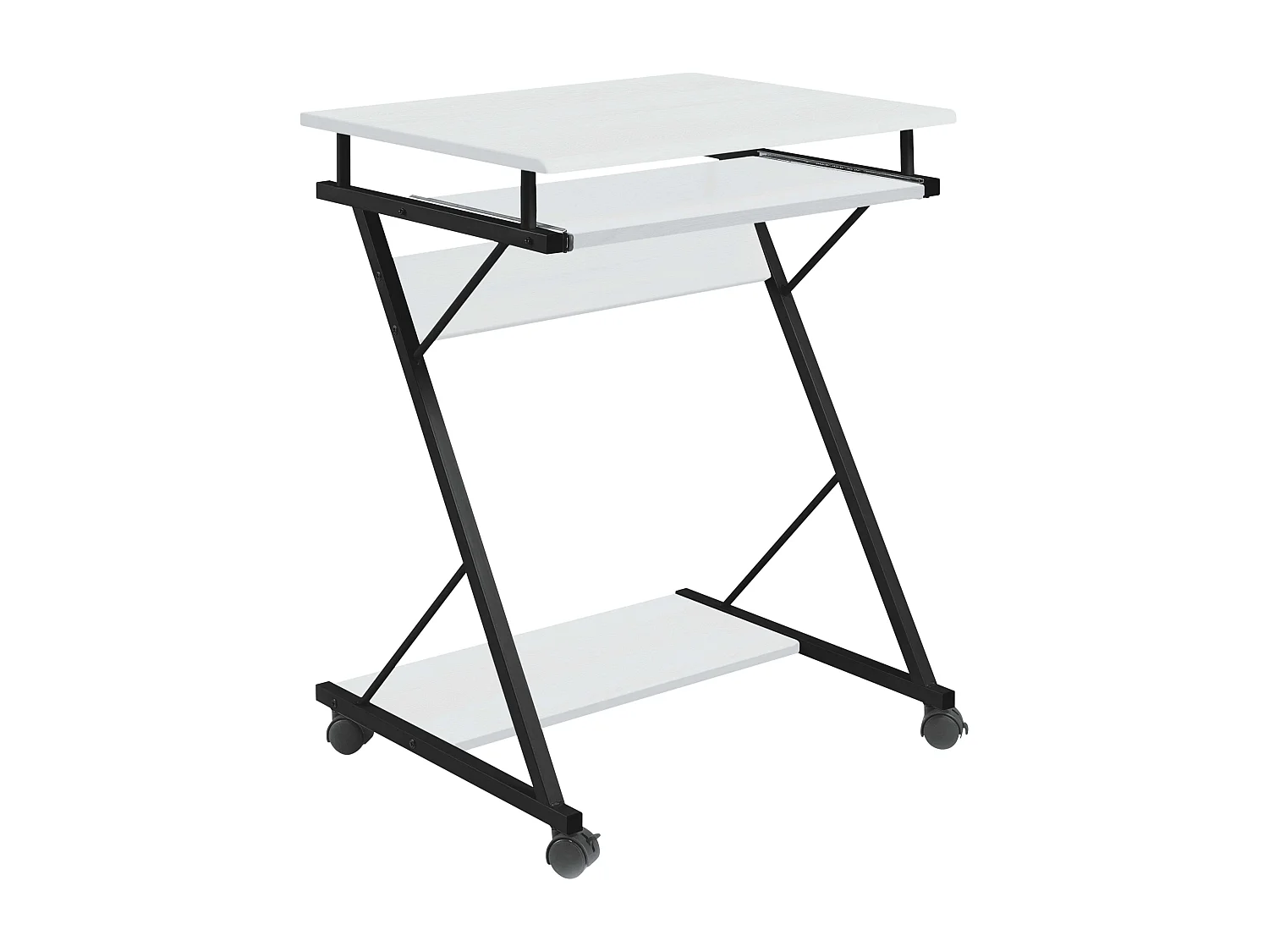 Bureau Volta avec plateau amovible, roulettes, blanc/noir, 60 x 75 x 48 cm