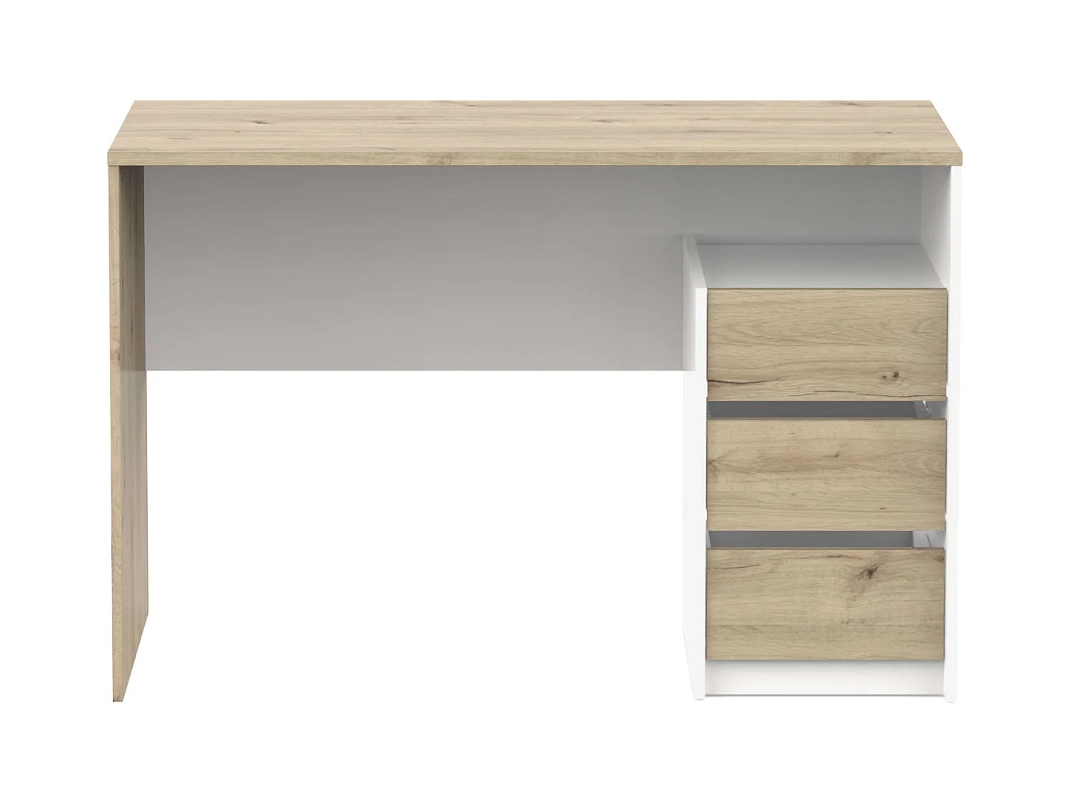 Bureau Harison en chêne/blanc, 3 tiroirs, 117 x 77 x 50 cm