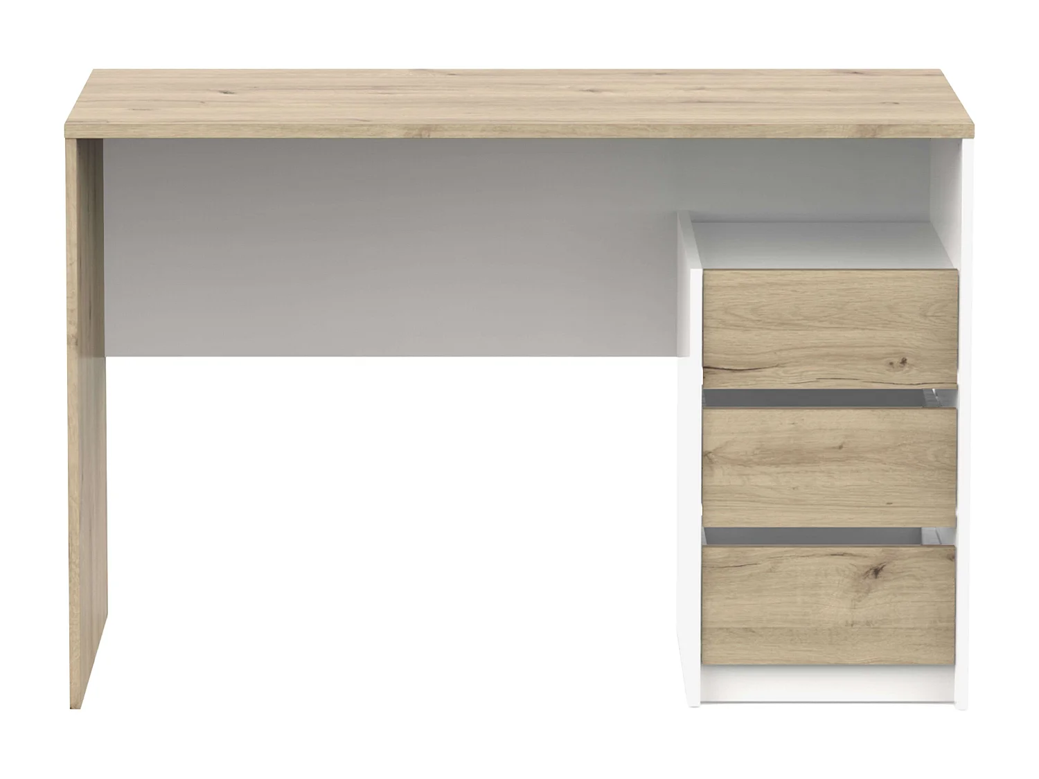 Bureau Harison en chêne/blanc, 3 tiroirs, 117 x 77 x 50 cm