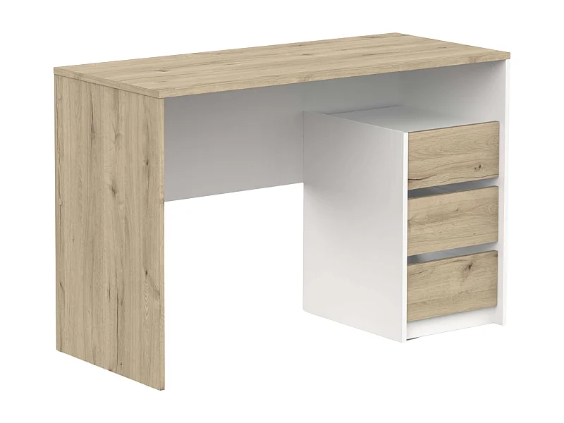 Bureau Harison en chêne/blanc, 3 tiroirs, 117 x 77 x 50 cm