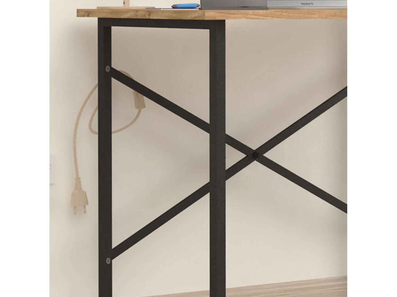 Table de bureau industrielle Rus en chêne et noir 90 cm