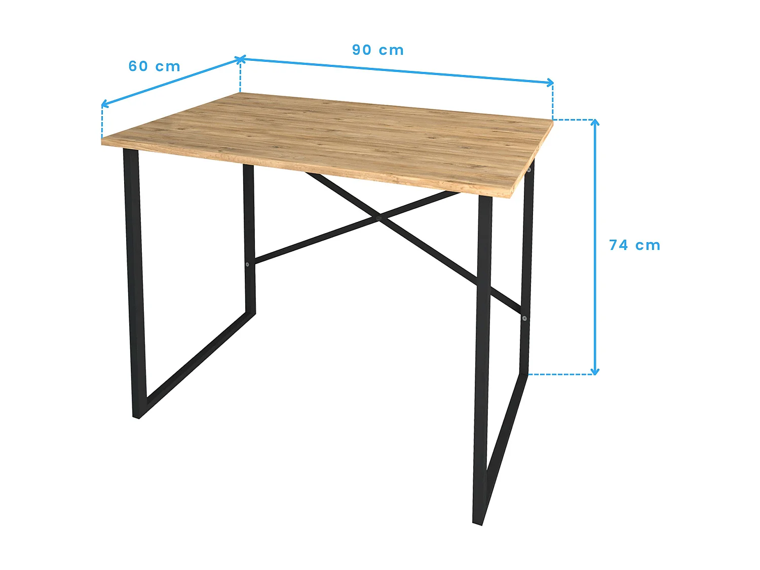 Table de bureau industrielle Rus en chêne et noir 90 cm