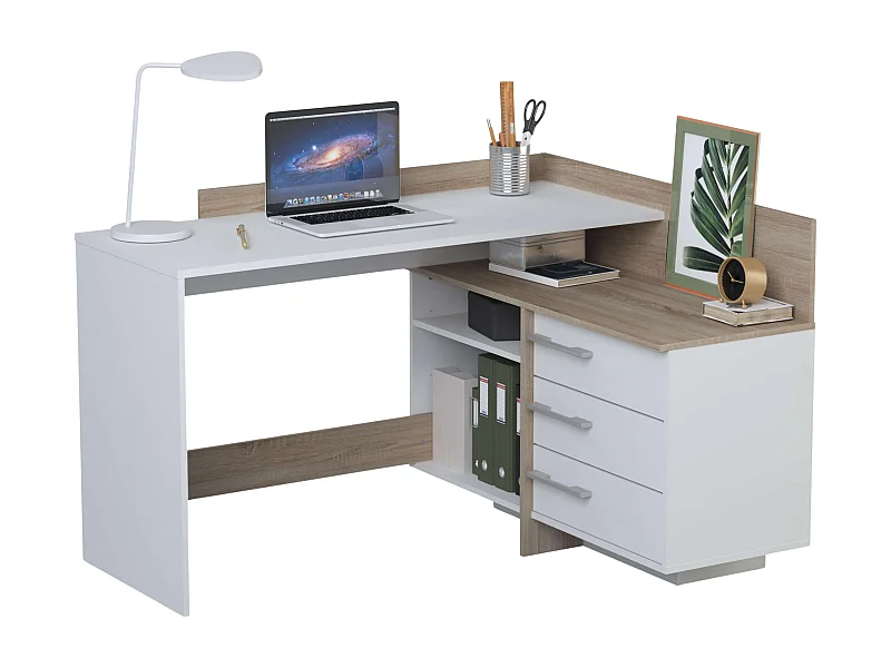 Mesa Escritorio con Cajonera Blanco Perla y Roble Cepillado 128 cm
