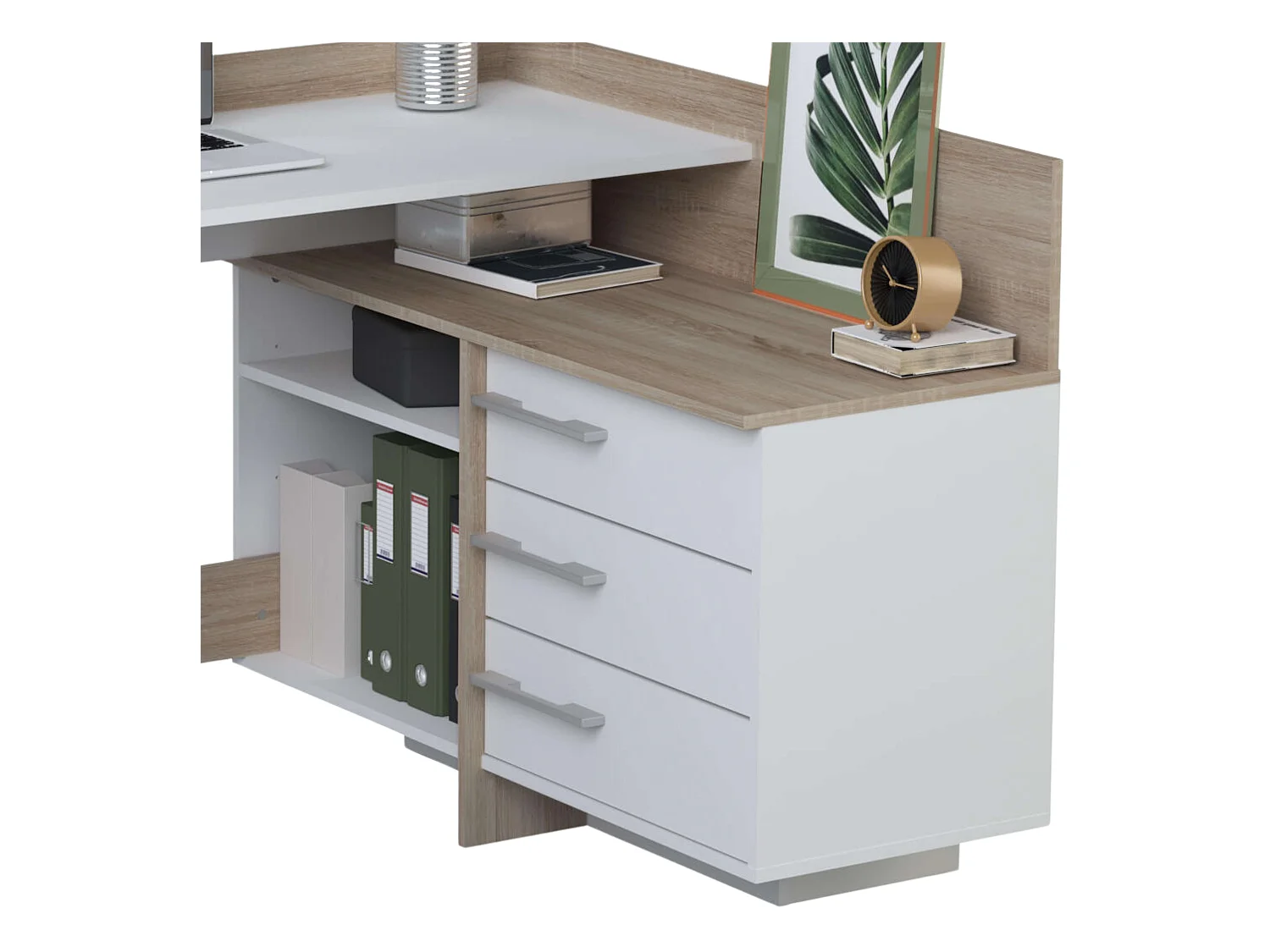 Mesa Escritorio con Cajonera Blanco Perla y Roble Cepillado 128 cm