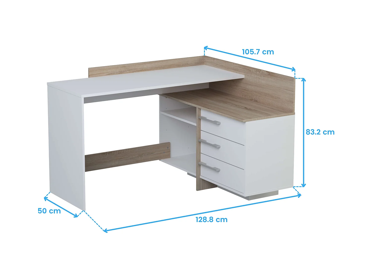 Mesa Escritorio con Cajonera Blanco Perla y Roble Cepillado 128 cm