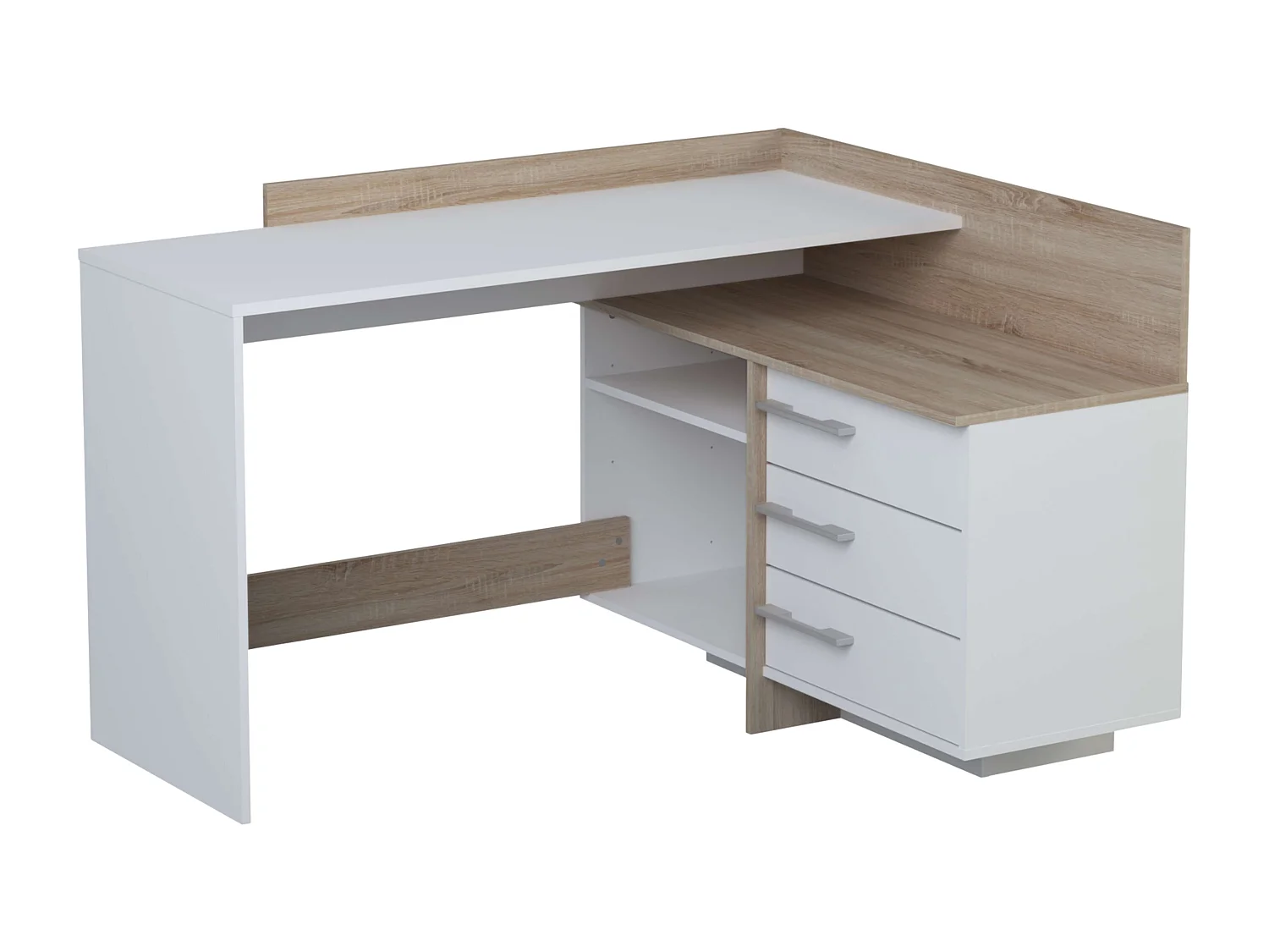 Mesa Escritorio con Cajonera Blanco Perla y Roble Cepillado 128 cm