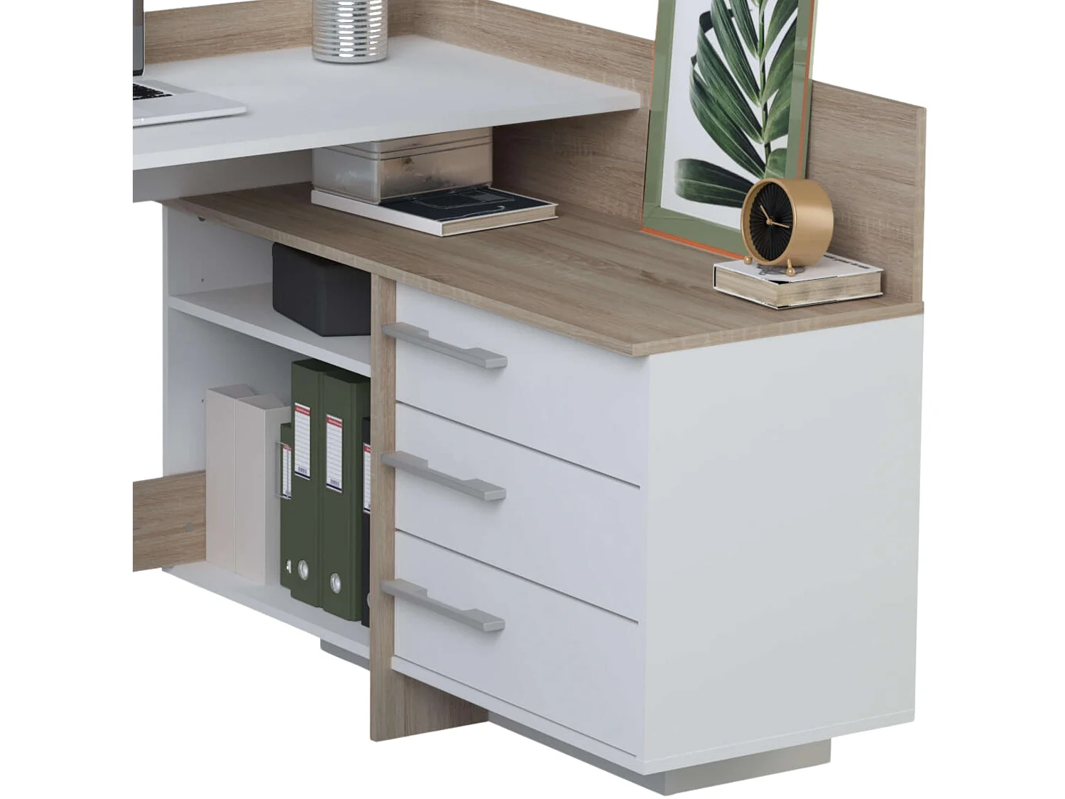 Mesa Escritorio con Cajonera Blanco Perla y Roble Cepillado 128 cm