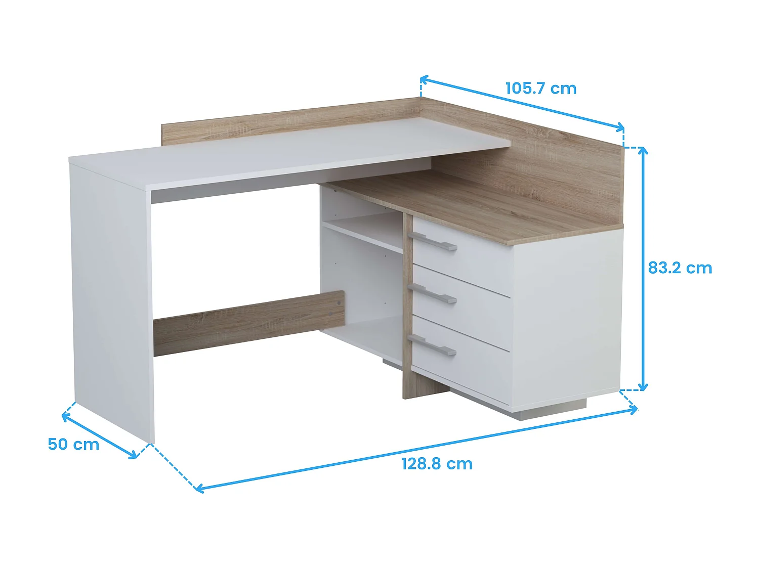 Mesa Escritorio con Cajonera Blanco Perla y Roble Cepillado 128 cm