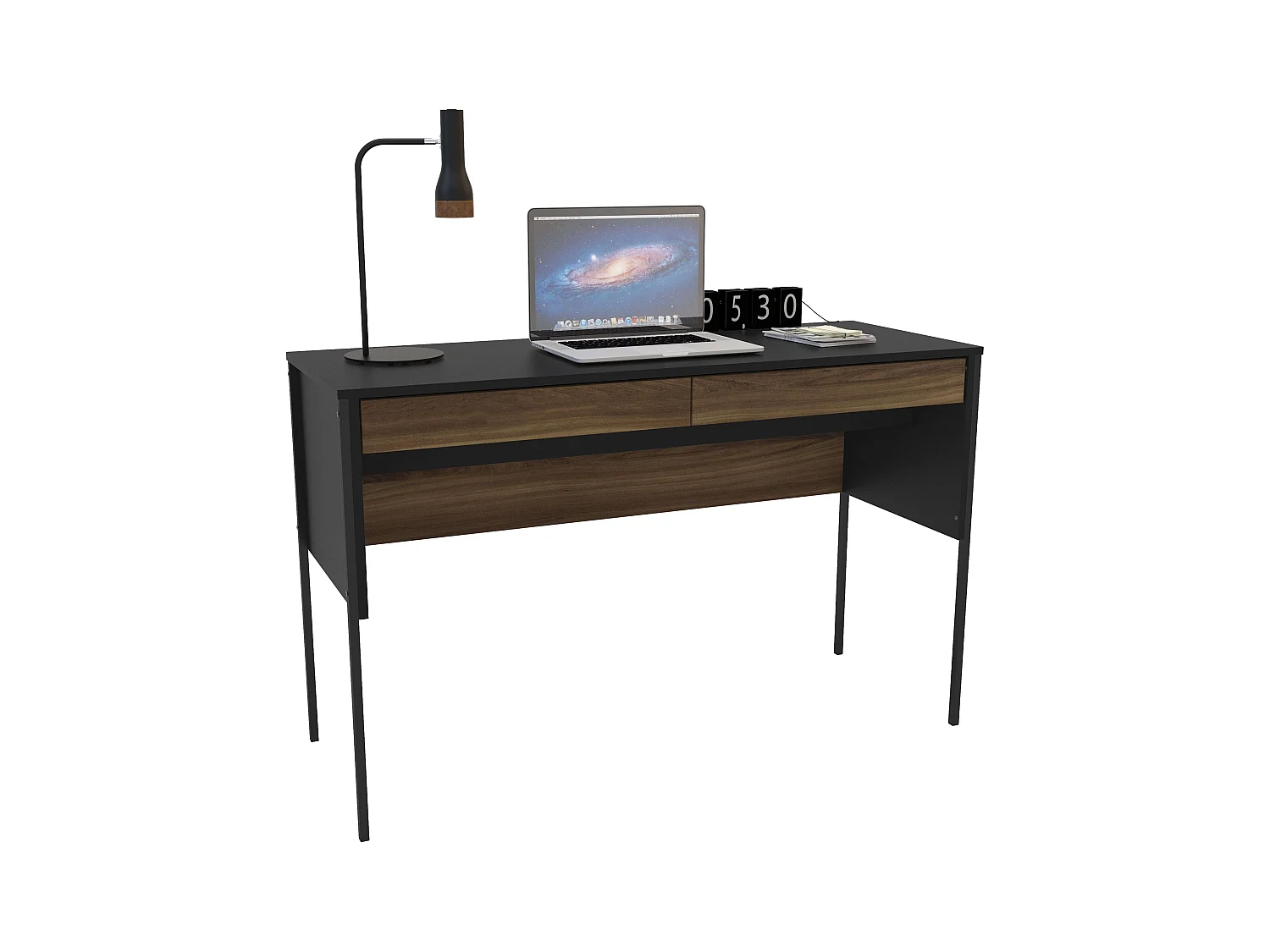 Bureau Mallorca 2 tiroirs Chêne foncé/Noir 120 cm