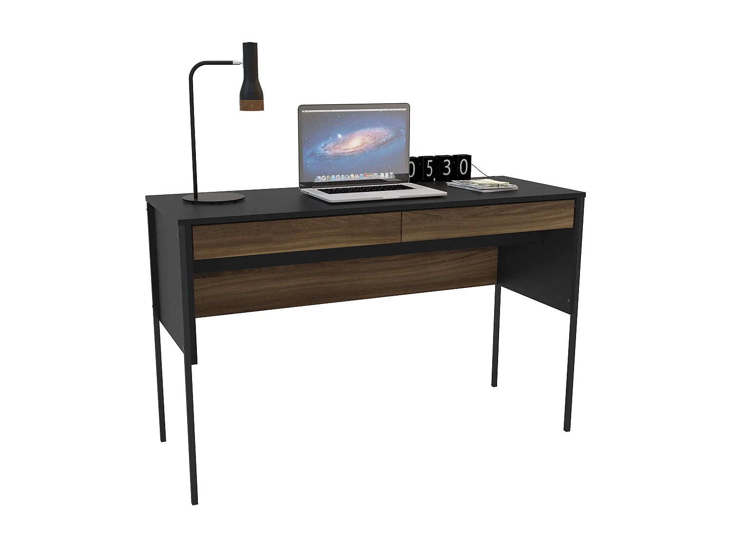 Bureau Mallorca 2 tiroirs Chêne foncé/Noir 120 cm
