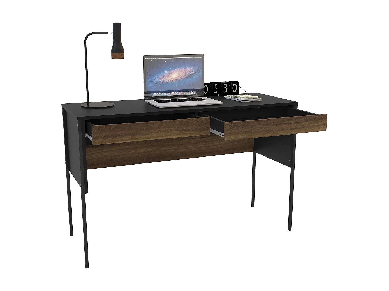 Bureau Mallorca 2 tiroirs Chêne foncé/Noir 120 cm