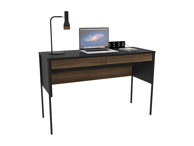 Mesa Escritorio Mallorca 2 Cajones Oficina Roble Oscuro/Negro 120 cm