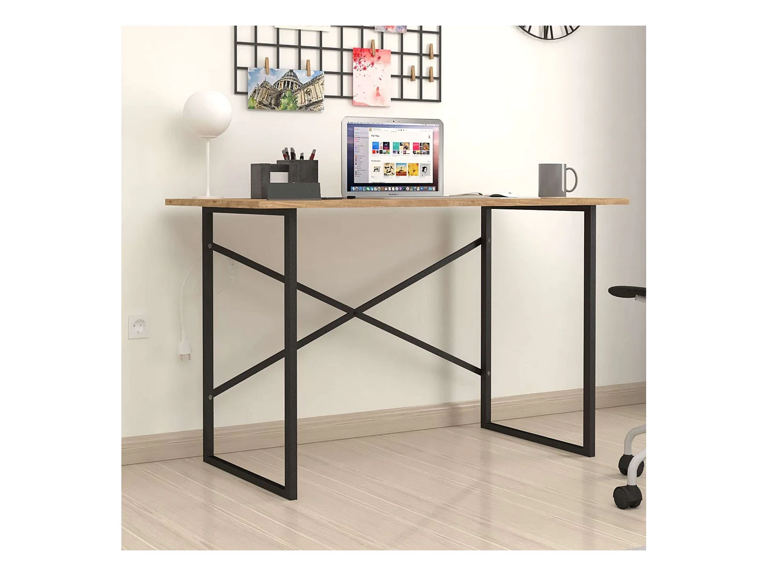 Table de bureau Rus Ind., chêne et noir, 120 cm