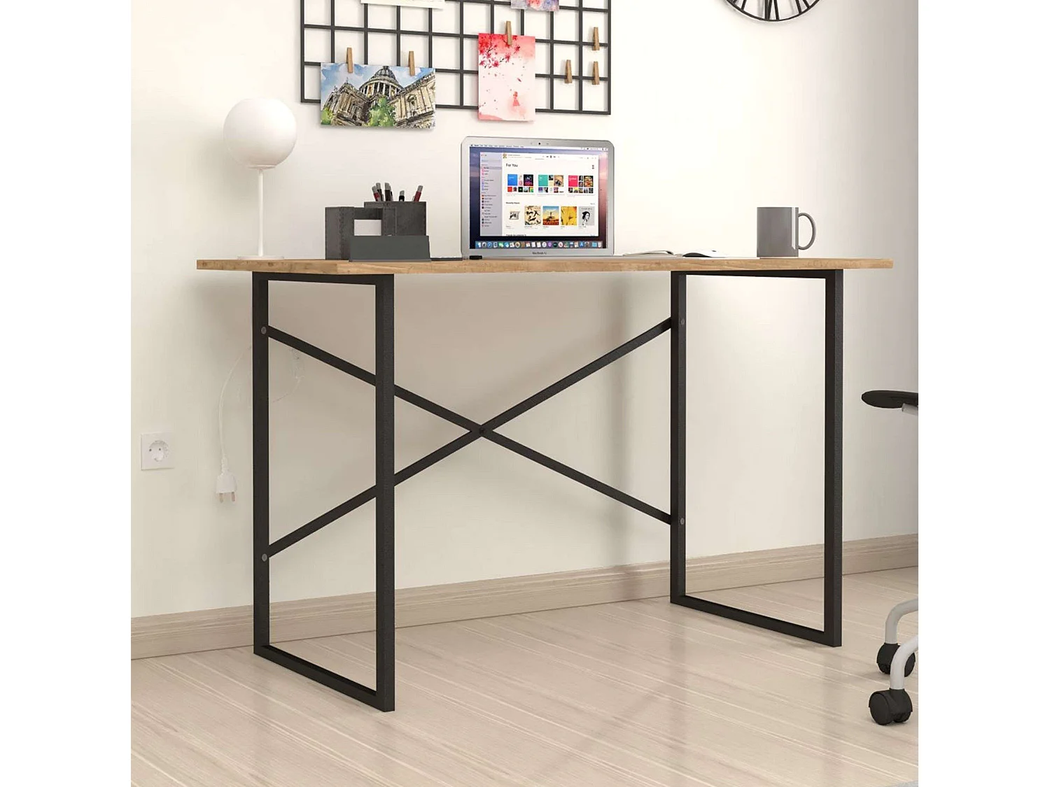Table de bureau Rus Ind., chêne et noir, 120 cm