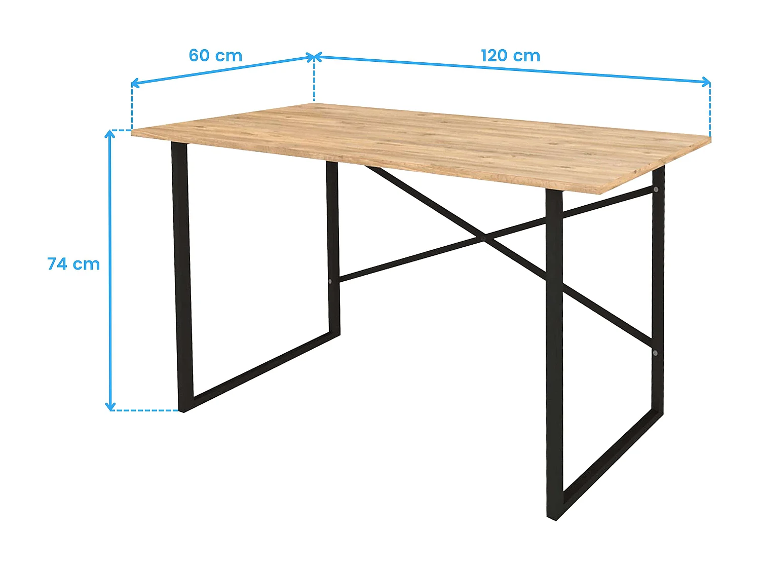 Table de bureau Rus Ind., chêne et noir, 120 cm