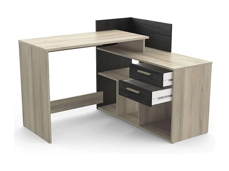 Mesa Escritorio Reversible Melamina Roble/Negro 121cm Estilo Moderno