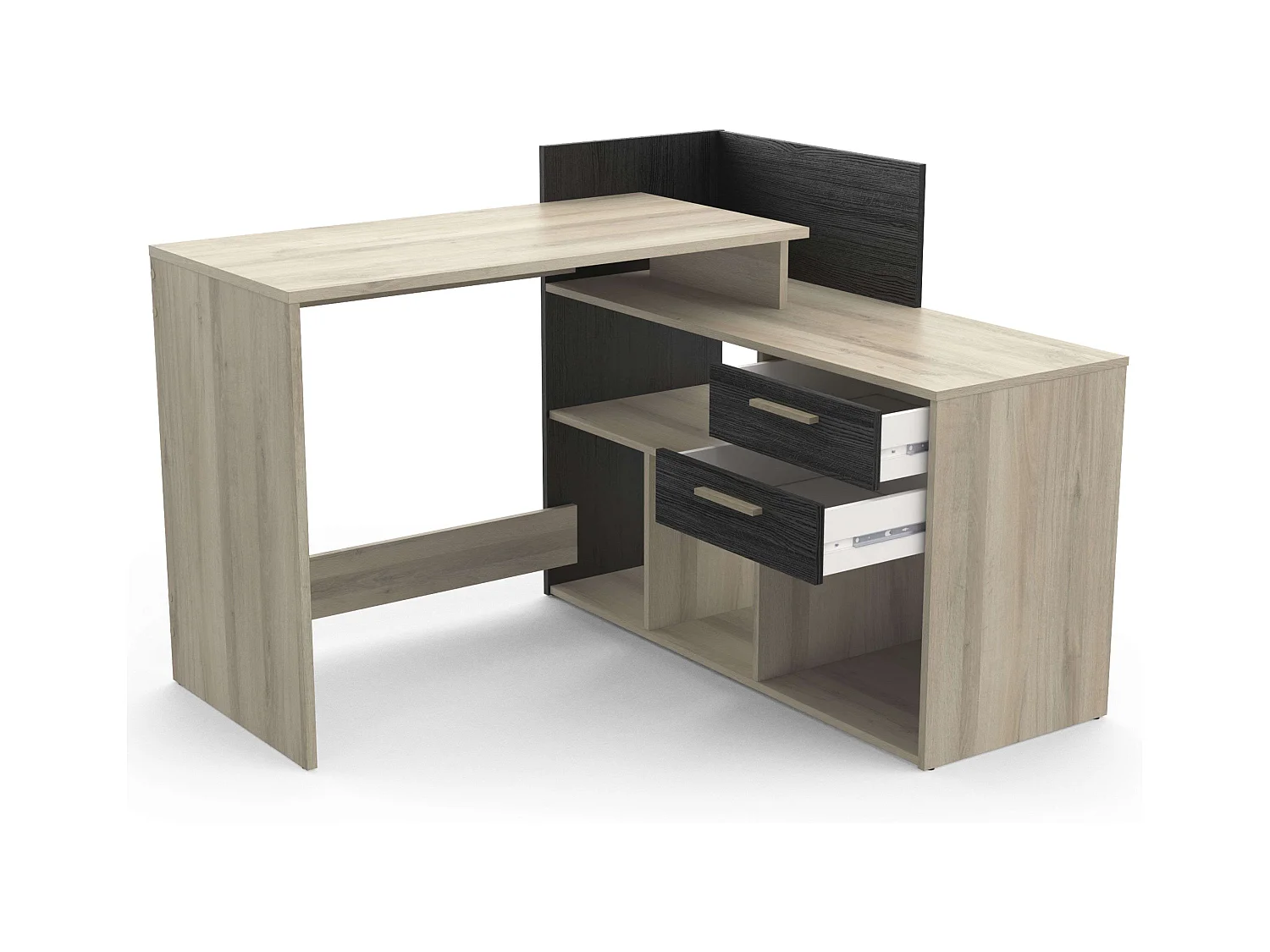 Mesa Escritorio Reversible Melamina Roble/Negro 121cm Estilo Moderno