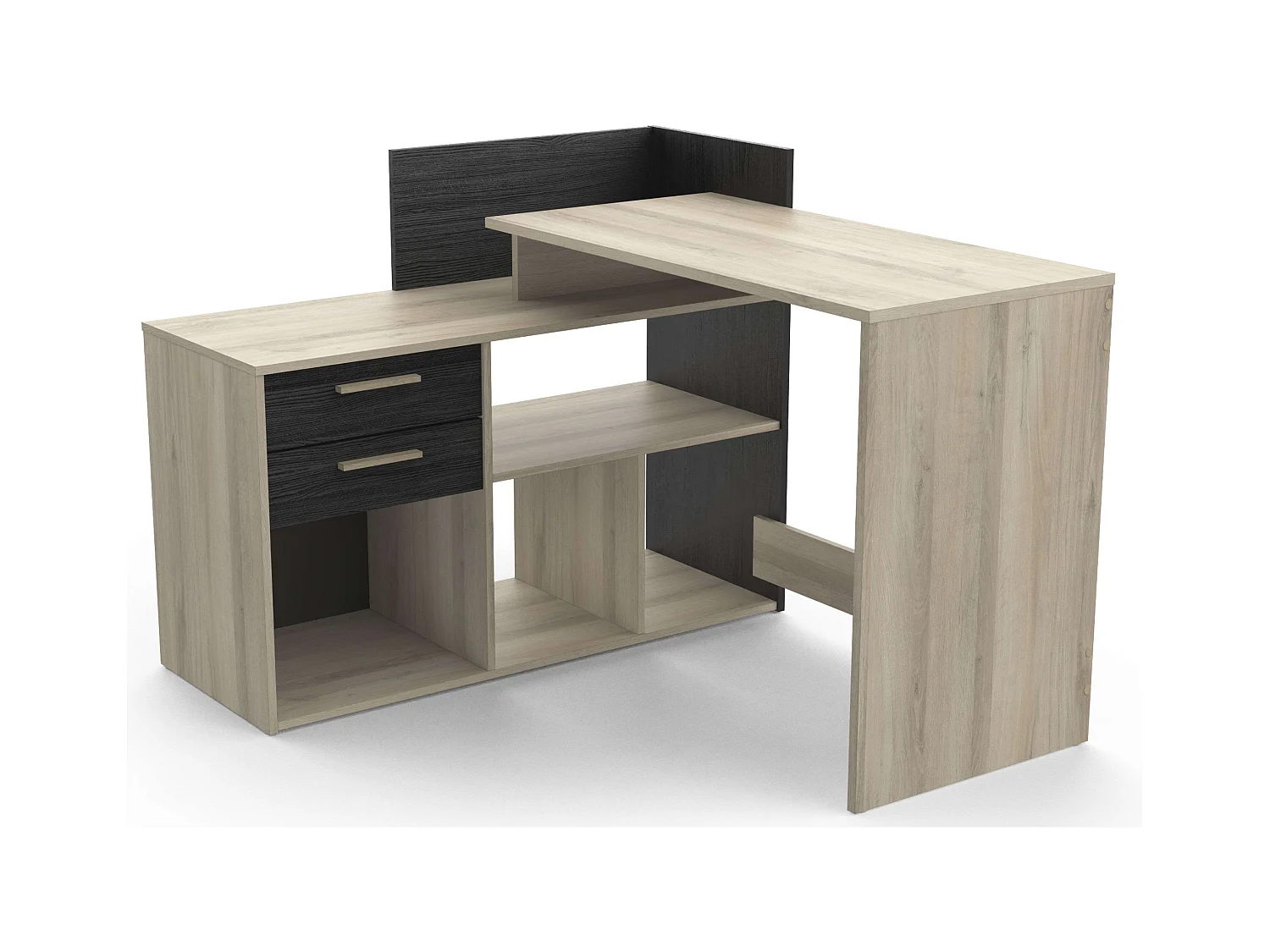 Mesa Escritorio Reversible Melamina Roble/Negro 121cm Estilo Moderno
