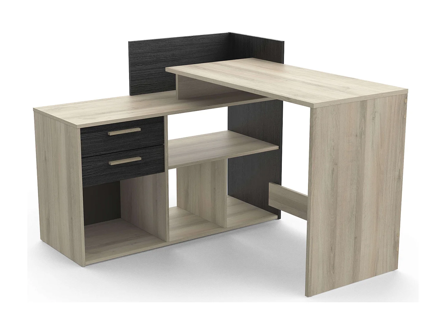 Mesa Escritorio Reversible Melamina Roble/Negro 121cm Estilo Moderno