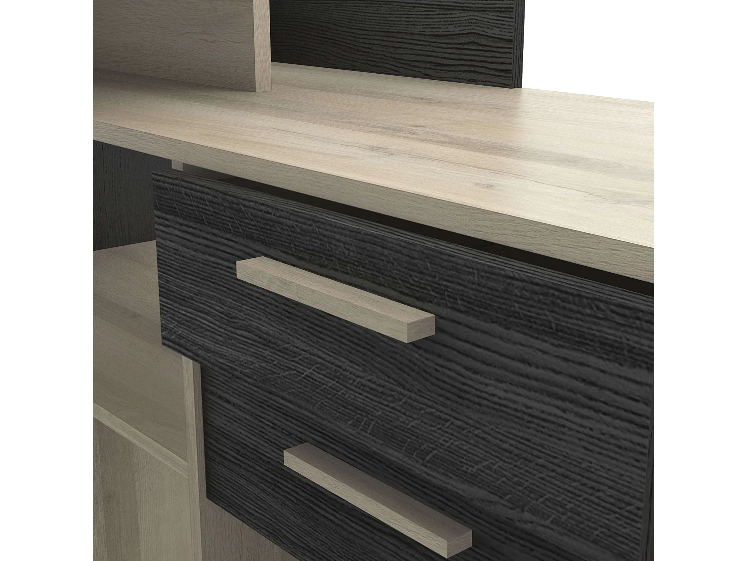 Mesa Escritorio Reversible Melamina Roble/Negro 121cm Estilo Moderno