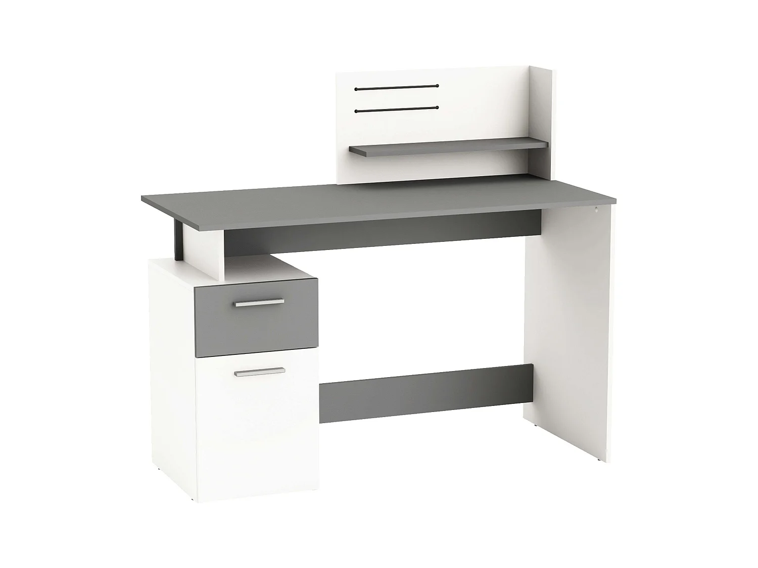 Bureau multimédia Plato blanc et gris foncé 122 cm