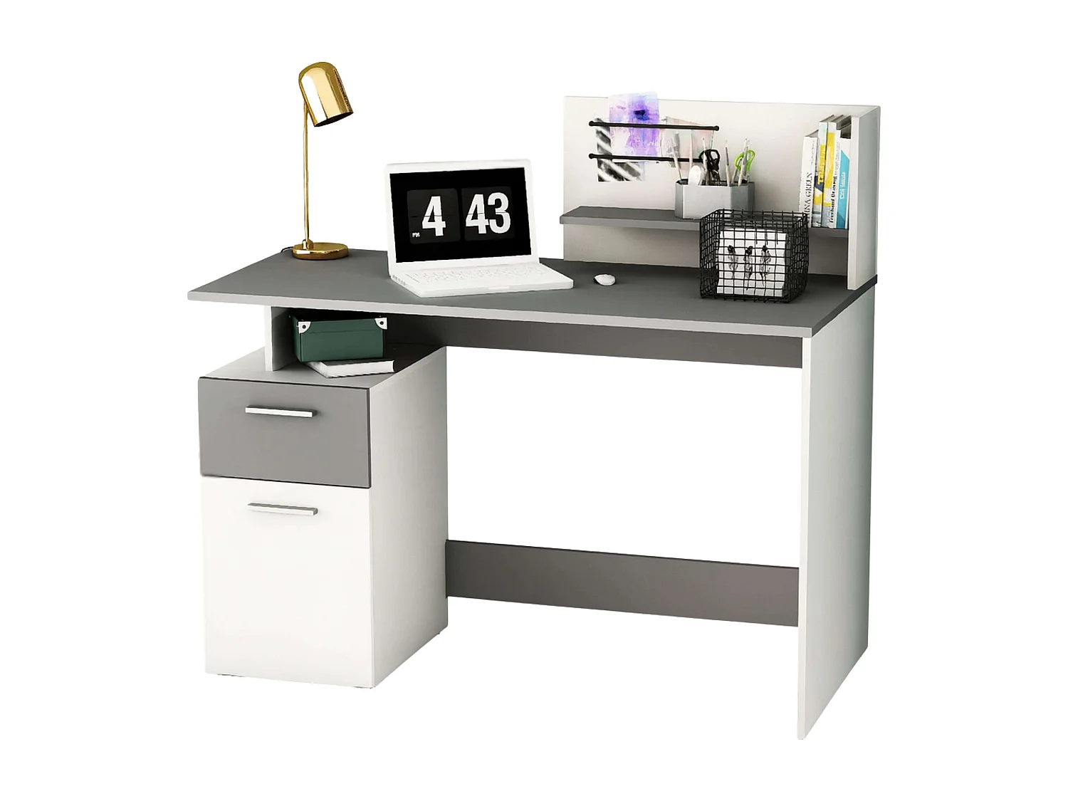 Bureau multimédia Plato blanc et gris foncé 122 cm
