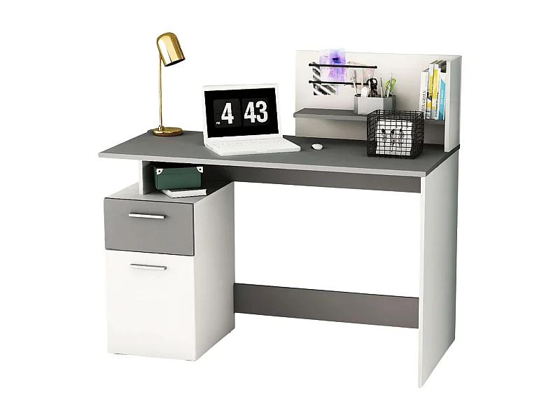 Bureau multimédia Plato blanc et gris foncé 122 cm