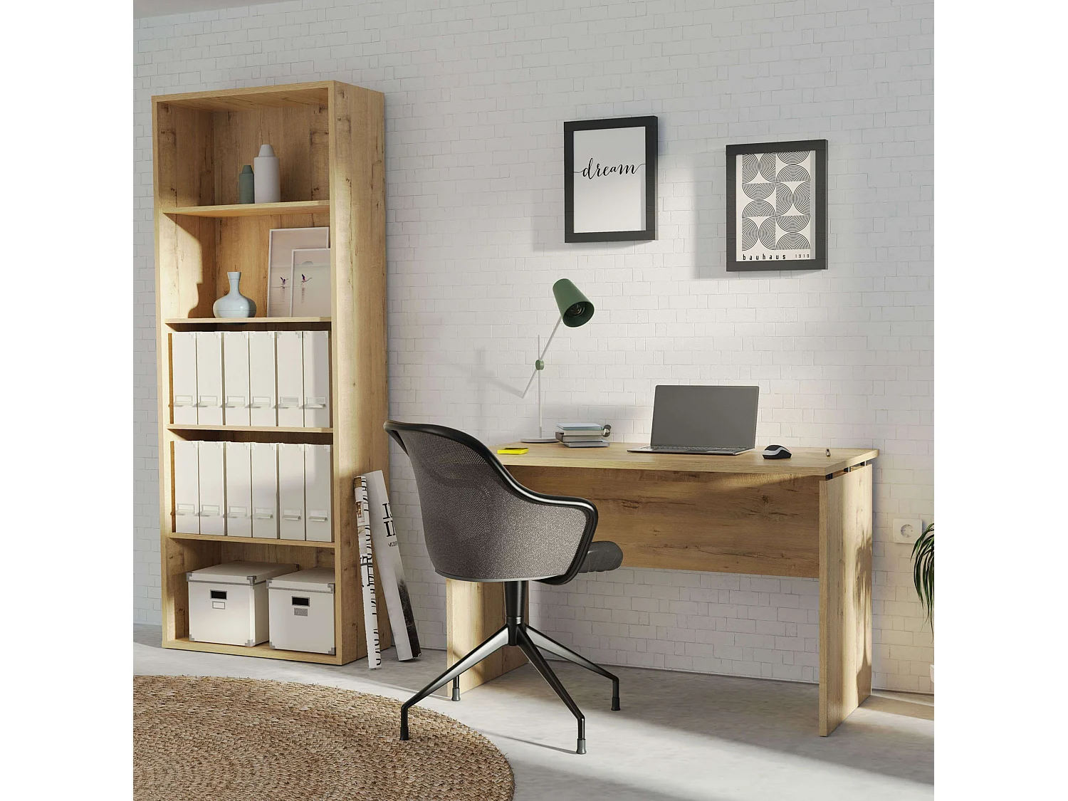 Oficina Librería + Escritorio Roble Gold