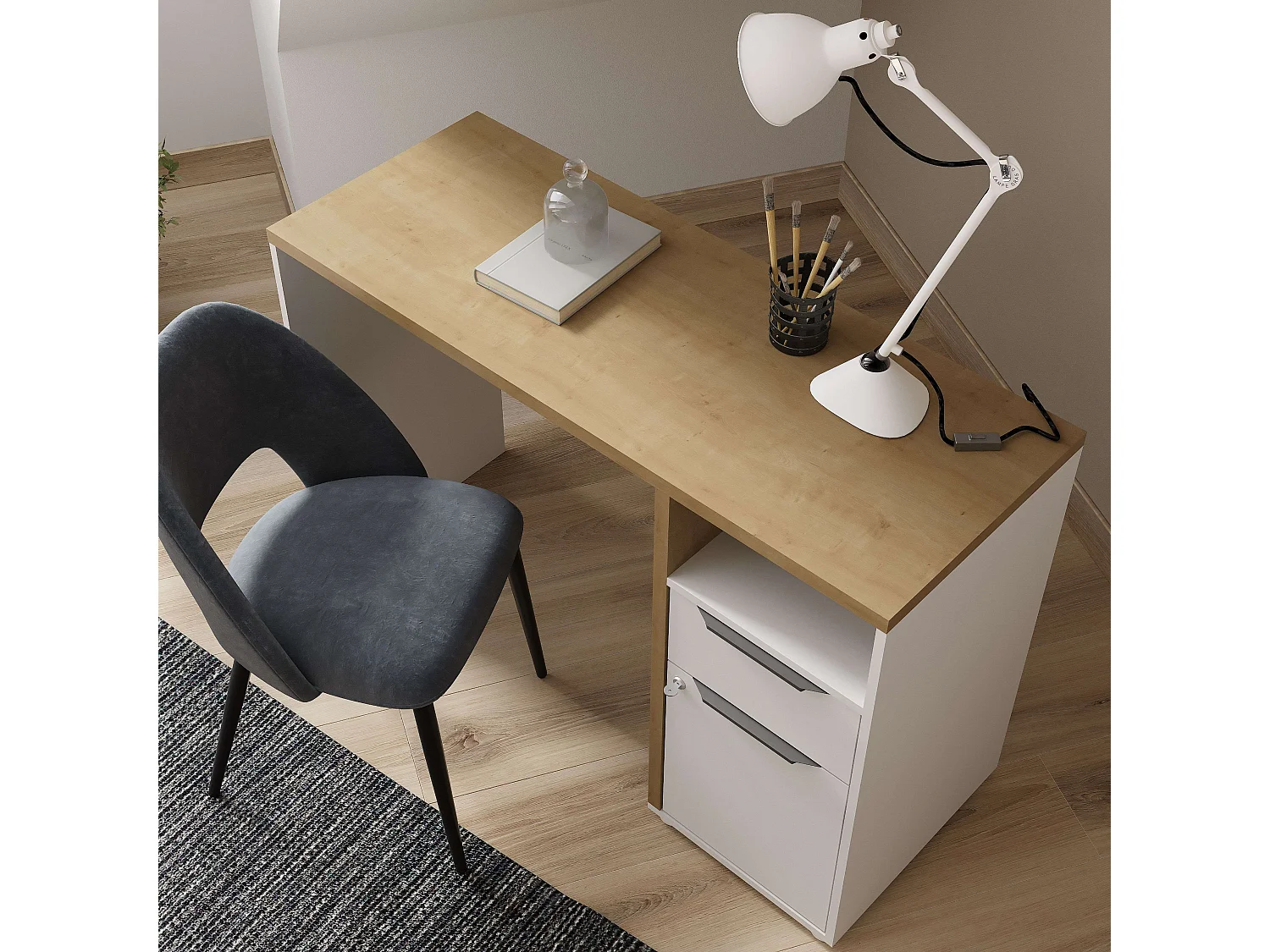 Table de bureau Access Hamilton Chêne et Blanc Mat 117 cm