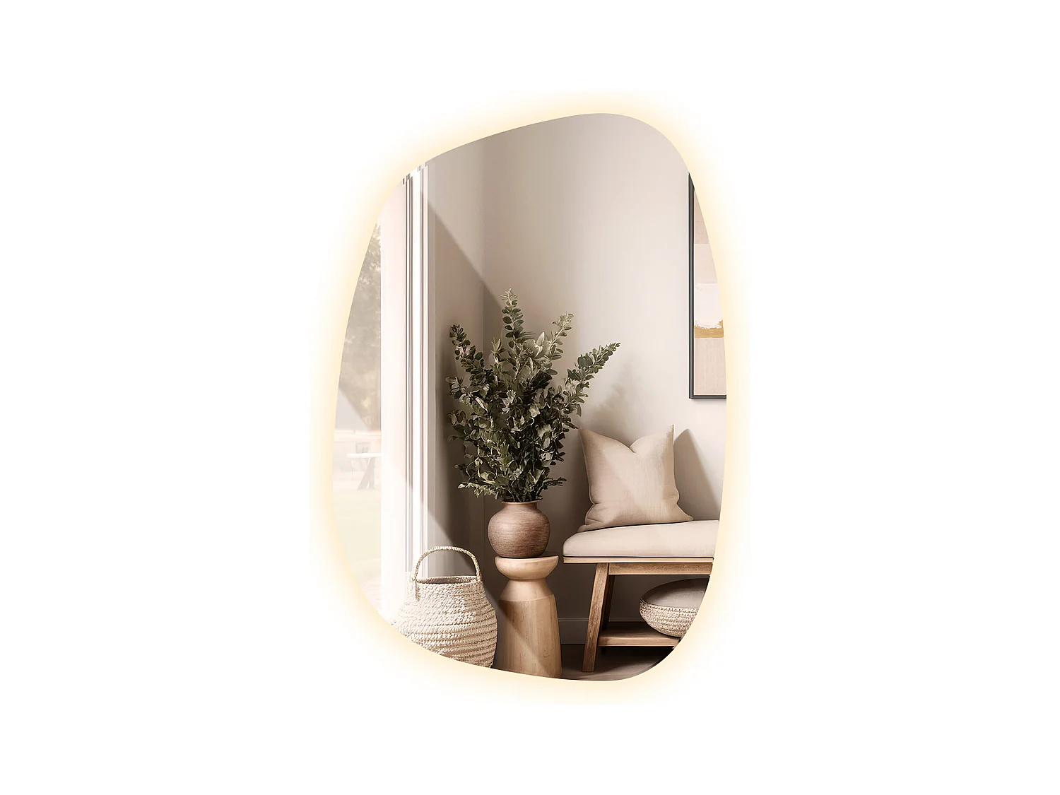 Asymmetrischer Spiegel beleuchtet LED, Modernes Design mit warmweißer Beleuchtung, 90x66 cm, Tulup