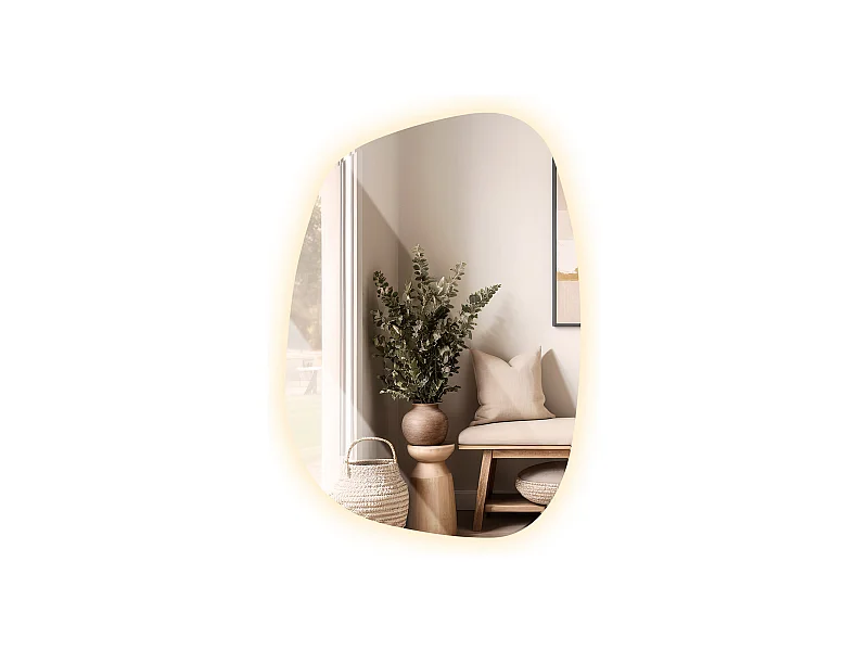 LED Spiegel unregelmäßig beleuchtet, Ausgefallene Wanddekoration mit warmem Licht, 67x47 cm, Tulup