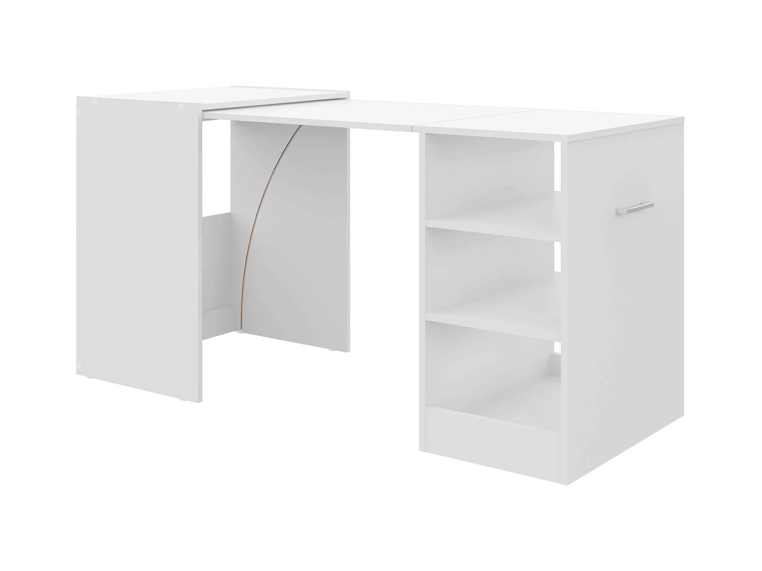 Bureau Ashe, 3 étagères, mélaminé blanc, 149x76x63 cm