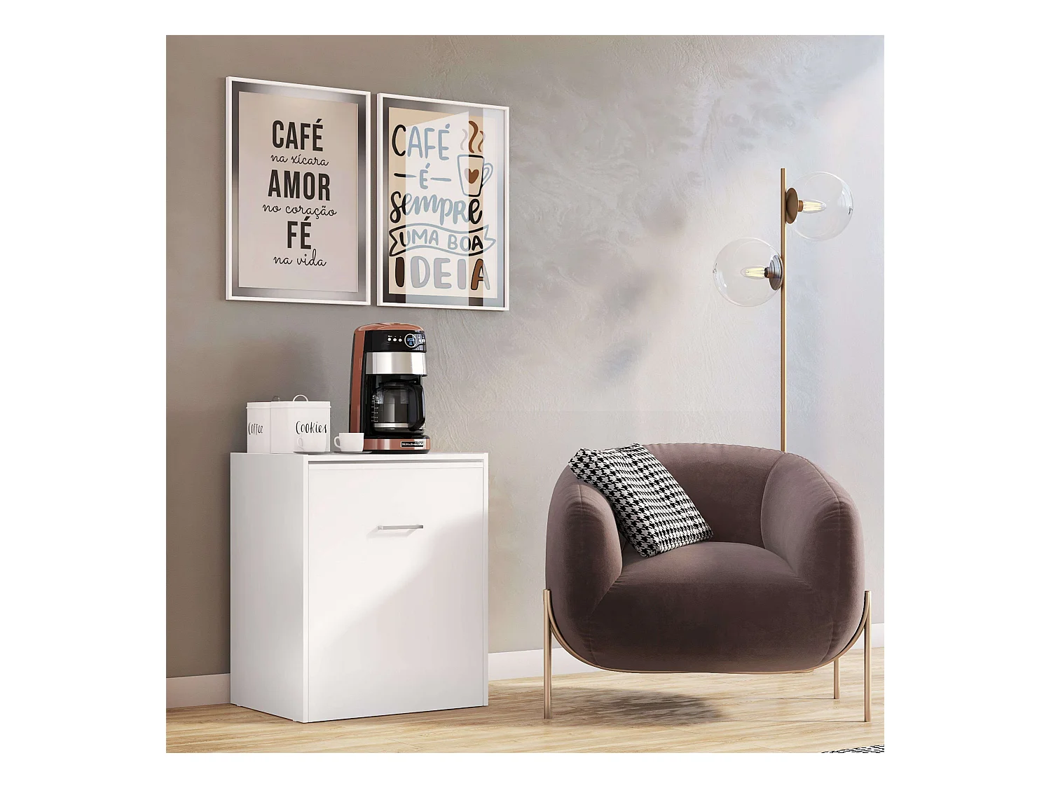 Bureau Ashe, 3 étagères, mélaminé blanc, 149x76x63 cm