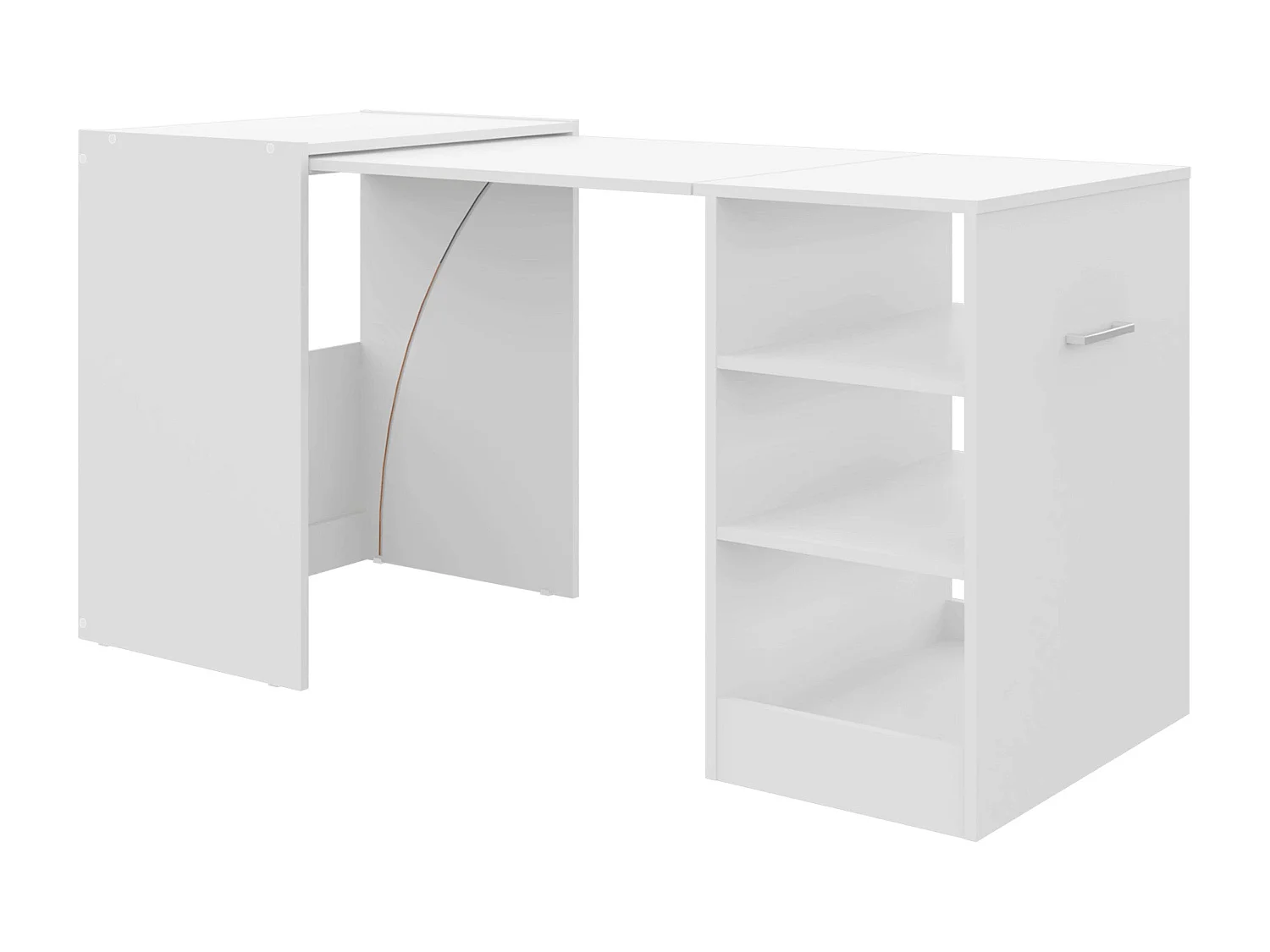 Bureau Ashe, 3 étagères, mélaminé blanc, 149x76x63 cm