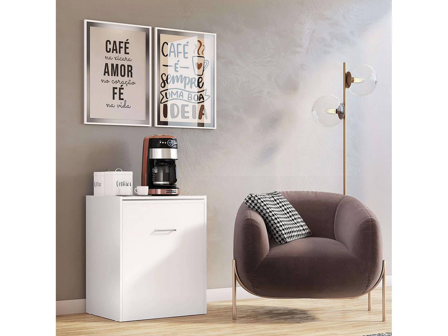 Bureau Ashe, 3 étagères, mélaminé blanc, 149x76x63 cm