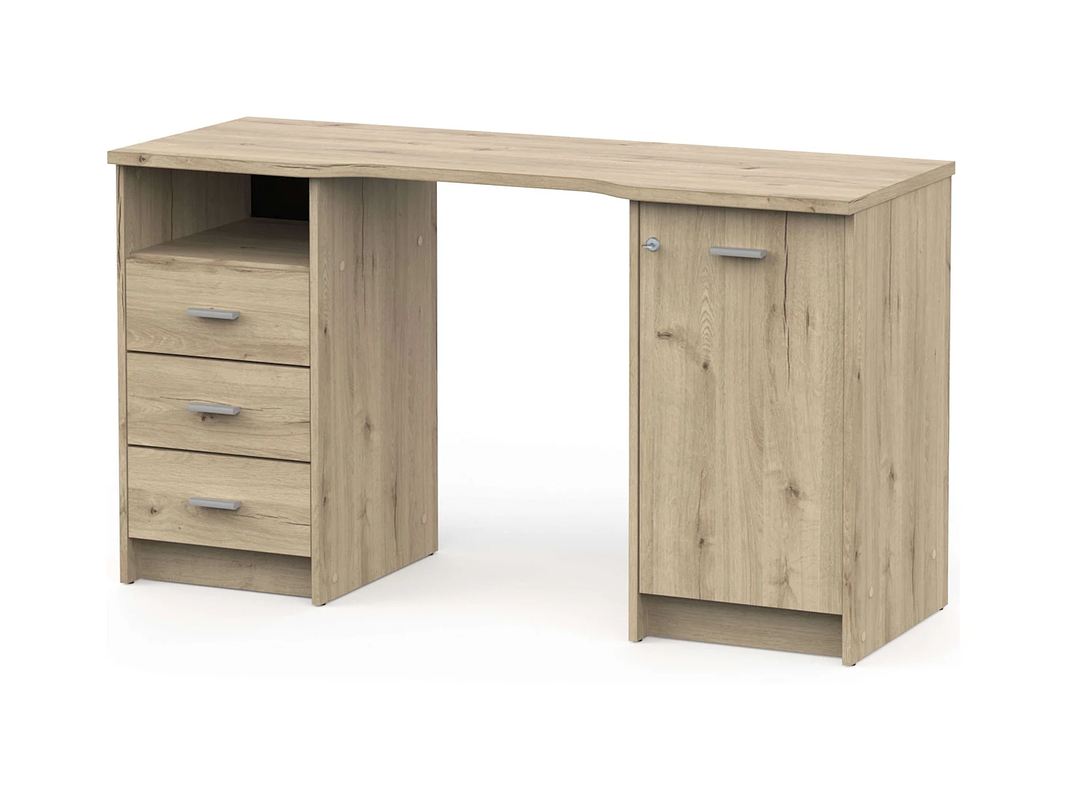 Bureau Monaco avec 3 tiroirs et 1 porte en chêne artisanal, 135 cm