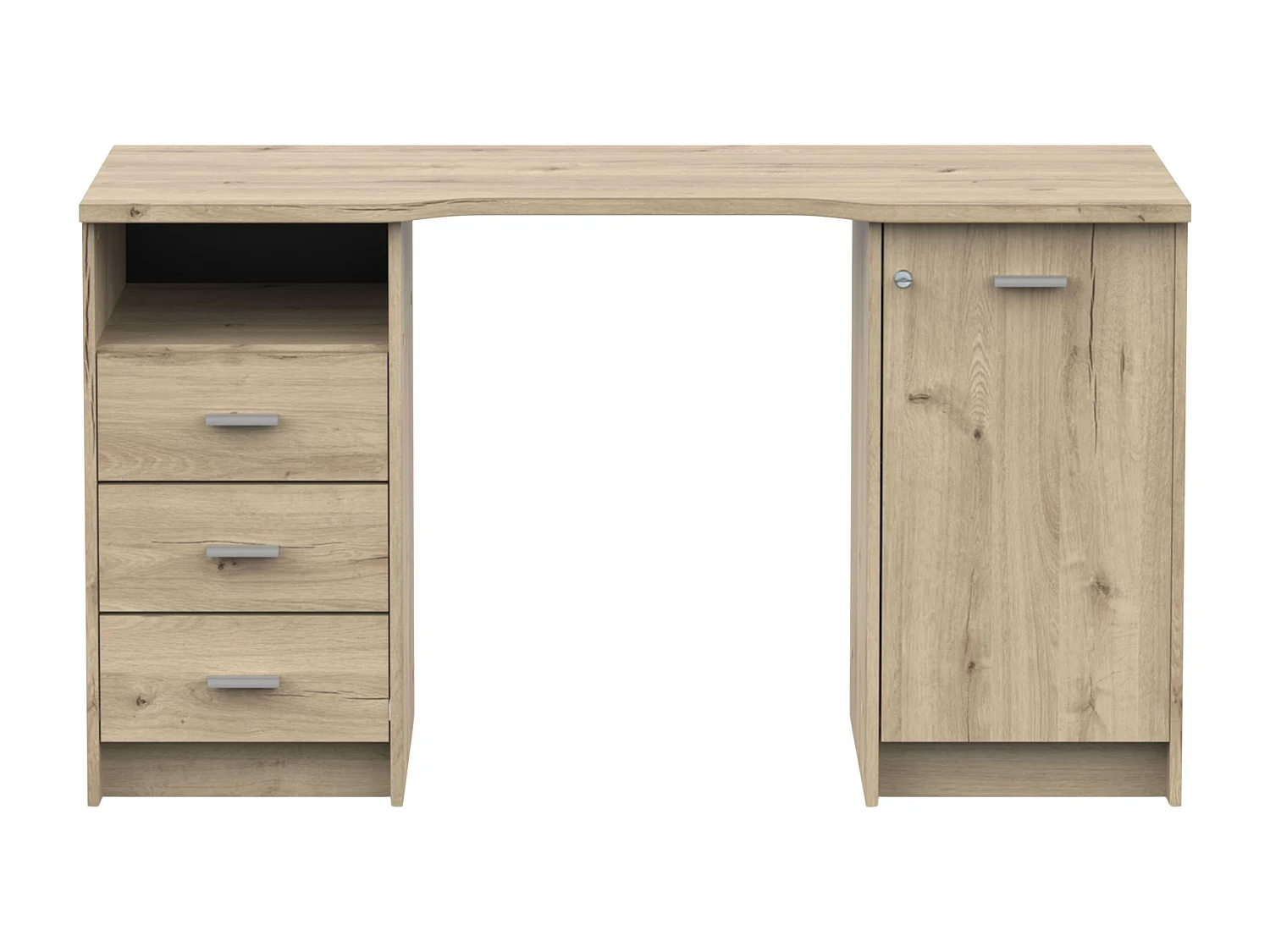 Bureau Monaco avec 3 tiroirs et 1 porte en chêne artisanal, 135 cm